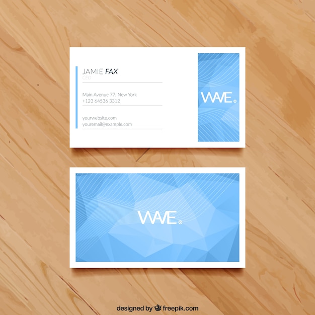 Business card with blue polygons