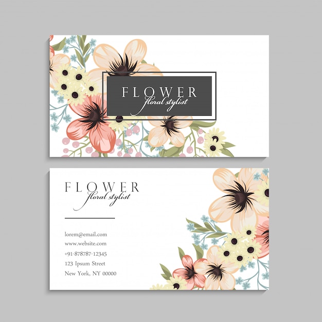 Business card with yellow flowers. Template