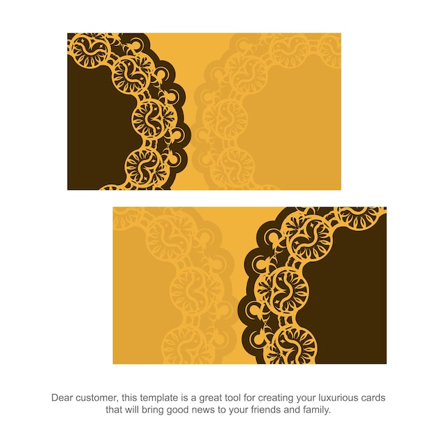 Business card in yellow color with luxurious brown pattern for your brand.