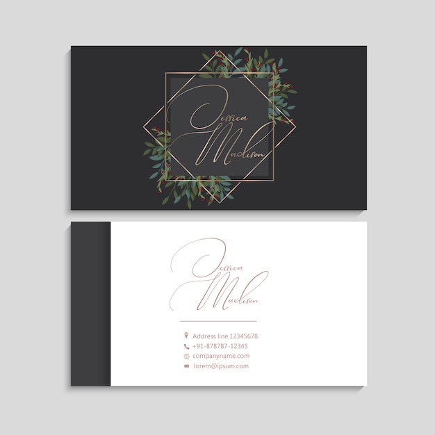 Business cards white and black   red berries