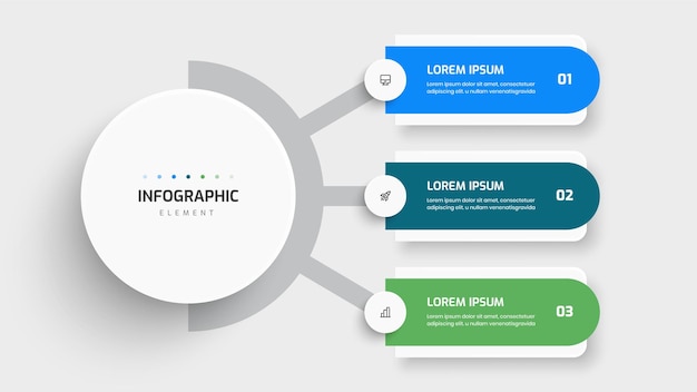 Business Central Circle Infographic Presentation with 3 Rectangle Label Icon For Presentation