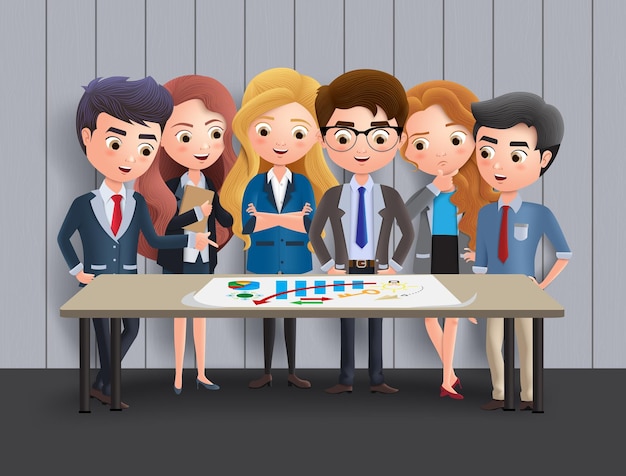 Business characters meeting vector concept Business character office employee team