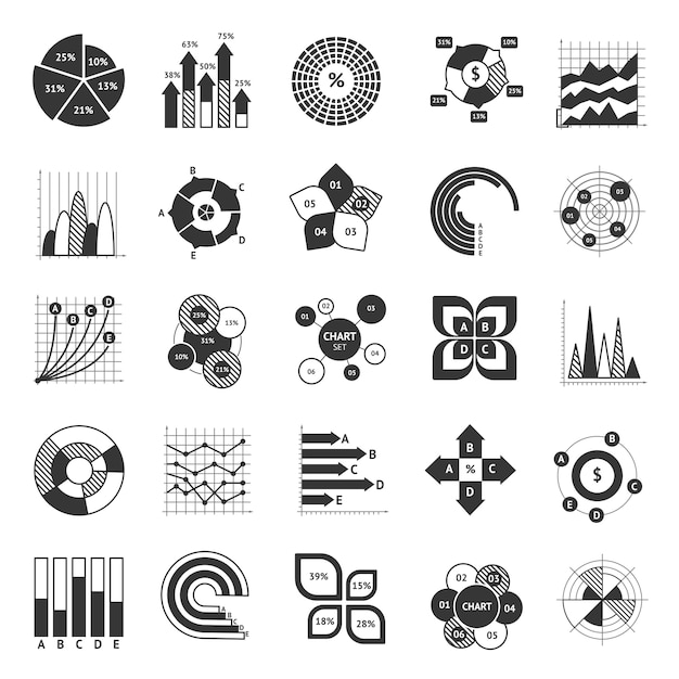 Business Chart Black And White Set