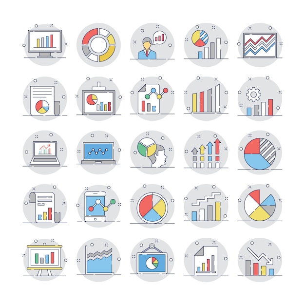 Business Charts and Diagrams Flat Circular Icons 