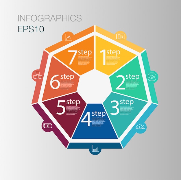 Business circle infographic concept.  circle elements for infographic. Template infographic 7 position, steps.