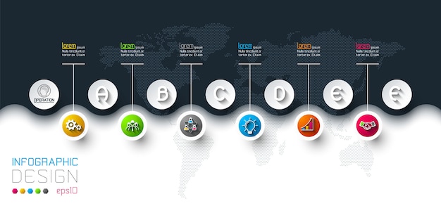 Business circle labels shape infographic in horizontal.