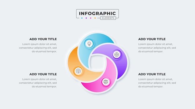 Business circular infographic presentation design template with 4 steps or options