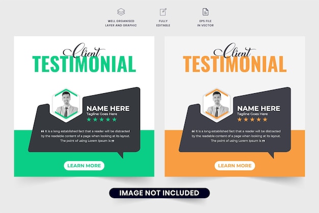 Business client testimonial vector for websites Customer service feedback template with light green and yellow colors Customer feedback review or testimonial layout template with quote section