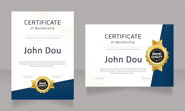 Business club membership certificate design template set