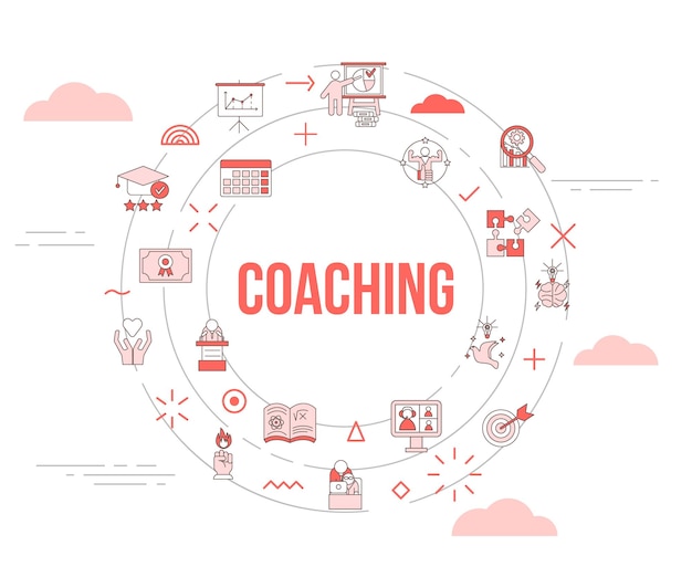 Business coaching concept with icon set template banner and circle round shape