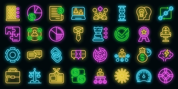 Business collaboration icons set vector neon