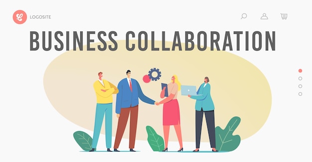 Business Collaboration Landing Page Template. Businesspeople Characters Shaking Hands Selling Products and Services due Business-to-business Sales, B2b Wholesale. Cartoon People Vector Illustration