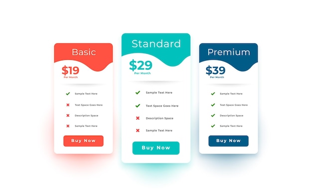 Vector business comparison pricing chart table layout design