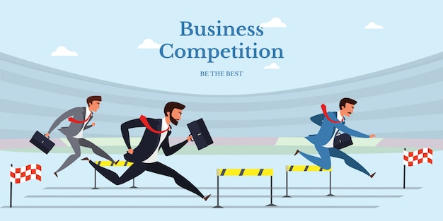 Business competition flat banner isolated on blue