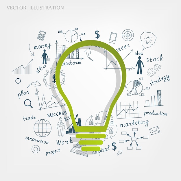 Business concept Light bulb with drawing business success strategy plan idea