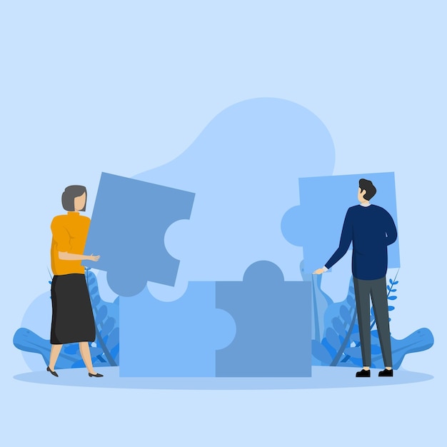 Business concept. Teamwork concept with building puzzle. people connecting puzzle elements. Vector