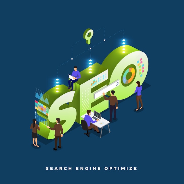 Business concept teamwork of peoples working development isometric SEO