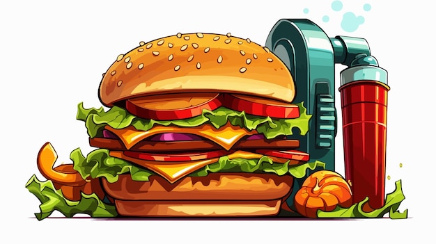 Business Concept with Hamburger and Gas Pump Vector Illustration