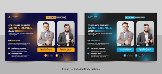 Business conference event flyer template and Landscape online webinar poster banner design