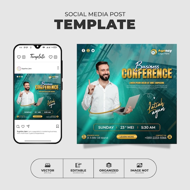 Business Conference And Live Obnline Webinar Social Media Instagram Post And Banner Template