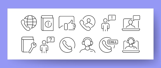 Business contacts set icon Landline planet worldwide online message support service 24 around the clock arrows Communication concept Vector line icon for Business and Advertising