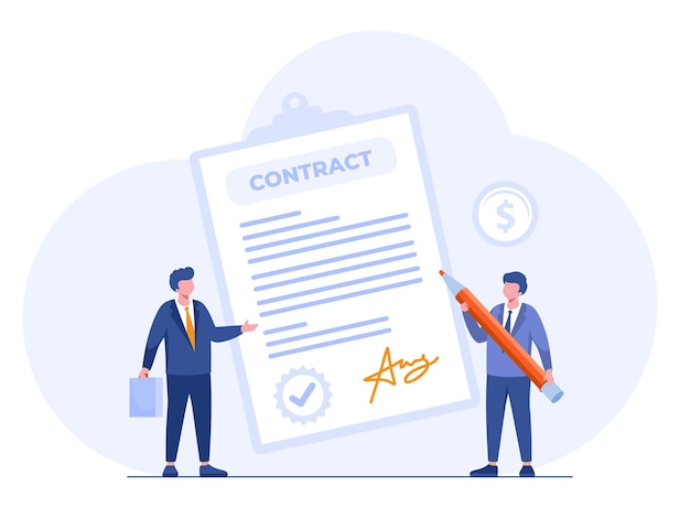 Vector business contract concept agreement illustration teamwork and collaboration partnership business startup strategy flat vector illustration banner