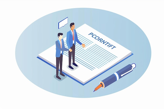 Vector business contract transformed isometric