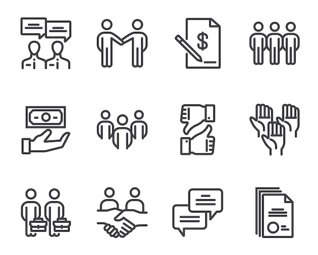 Business cooperation line icon isolated set flat graphic design