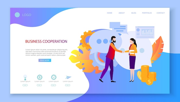 Business cooperation People meet agreed work together interact search for business partners and investors Presentation landing page