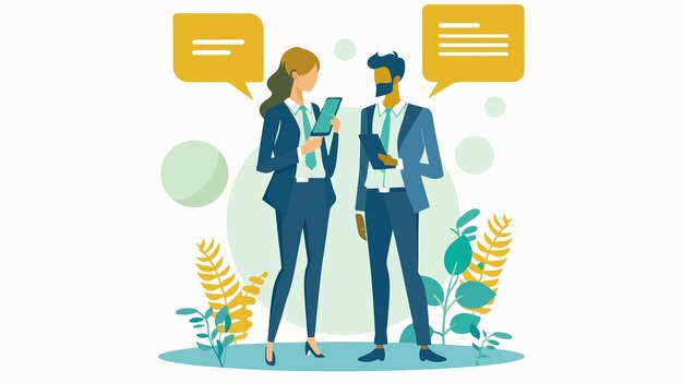 Vector business couple communication in smartphone with speech bubble