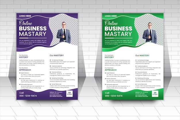 A Business Creative Flyer Design with a man in a suit standing next to a brick wall