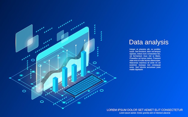 Business data analysis, information processing flat 3d isometric vector concept illustration