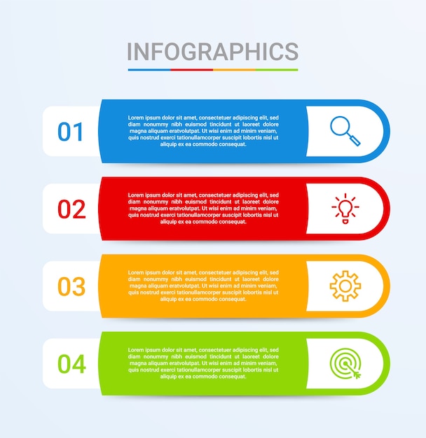 Business data visualization, infographic template with 4 steps on blue background