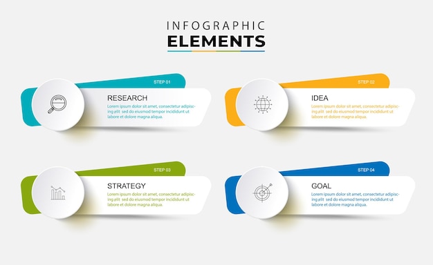 Business data visualization infographic template with 4 steps