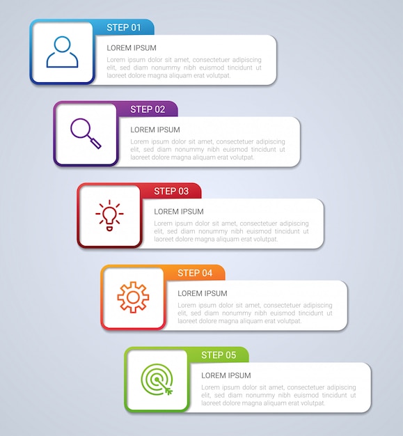 Business data visualization, infographic template with 5 steps on gray background, illustration