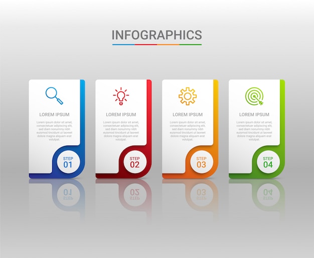 Business data visualization, infographic template with  steps on gray background,  illustration