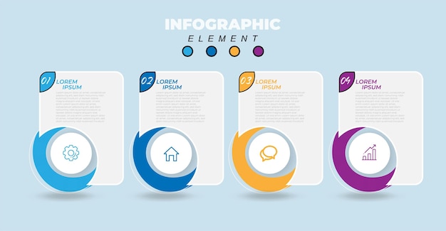 Business data visualization infographic template with steps on gray background illustration