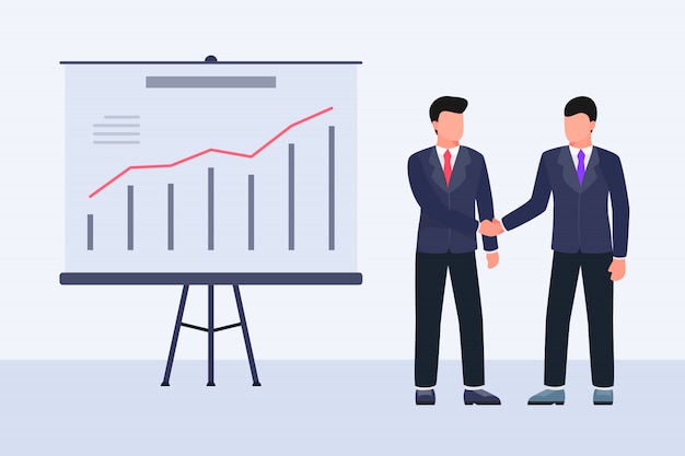 Business deal agreement hand shake concept with two business man and graph and chart