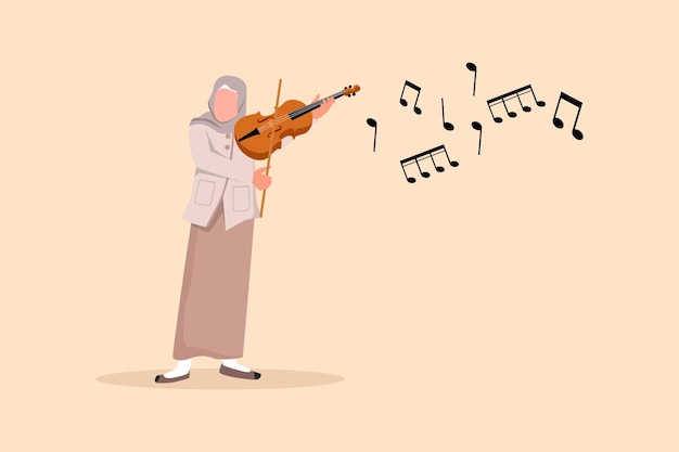 Business design drawing Arab woman musician playing violin Classical music performer with musical instrument Female musician playing violin at music festival Flat cartoon style vector illustration