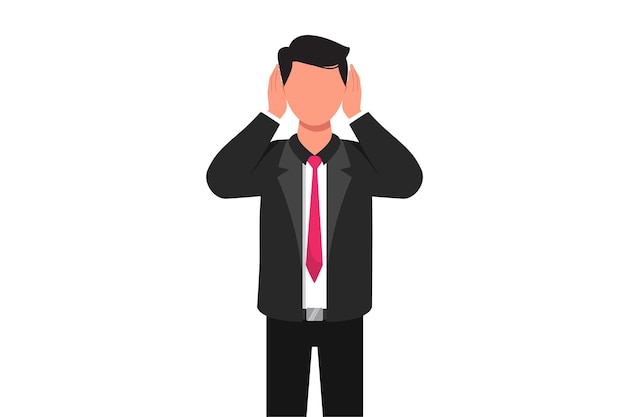 Business design drawing of businessman covering with hands his ears Office worker making don39t hear or listen gesture Manager does not want to hear or listen Flat cartoon style vector illustration