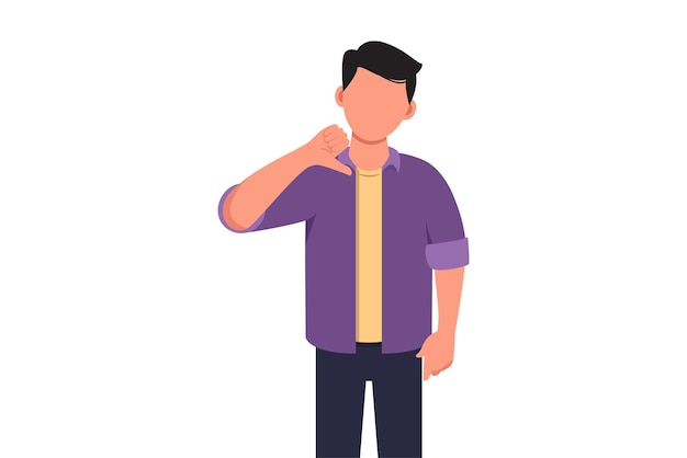 Business design drawing unhappy businessman showing thumbs down sign gesture Dislike disagree disappointment disapprove no deal Emotion body language Vector illustration flat cartoon character