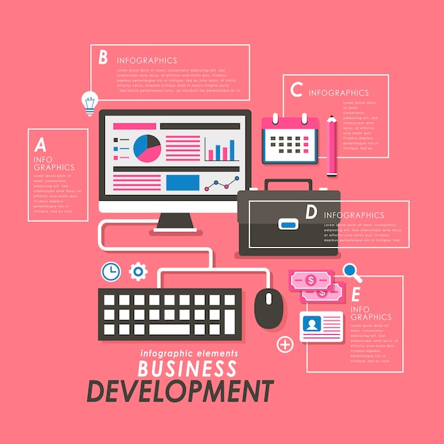 Business development concept flat design with office supplies