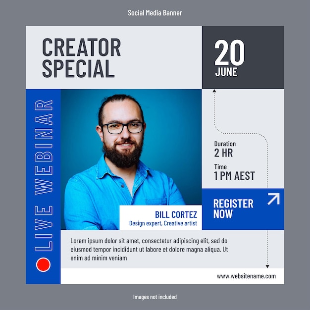 Business and digital marketing or creator webinar or online event social media post template design