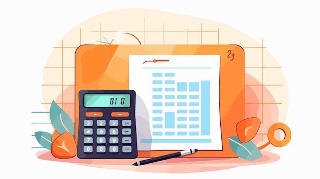 Vector business economy graph report with calculator flat vector illustration