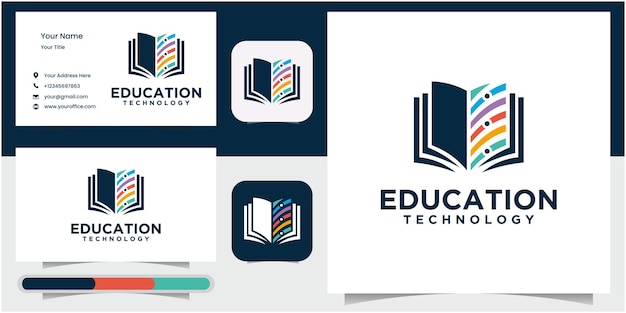 Business Education logo book shape with technology concept for Business online course