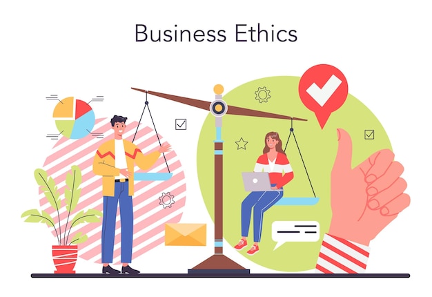 Vector business ethics concept corporate relations and culture corporate regulations compliance company policy and business course isolated flat vector illustration