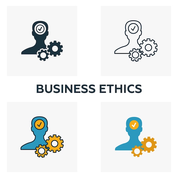 Business Ethics icon set Four elements in diferent styles from business ethics icons collection Creative business ethics icons filled outline colored and flat symbols