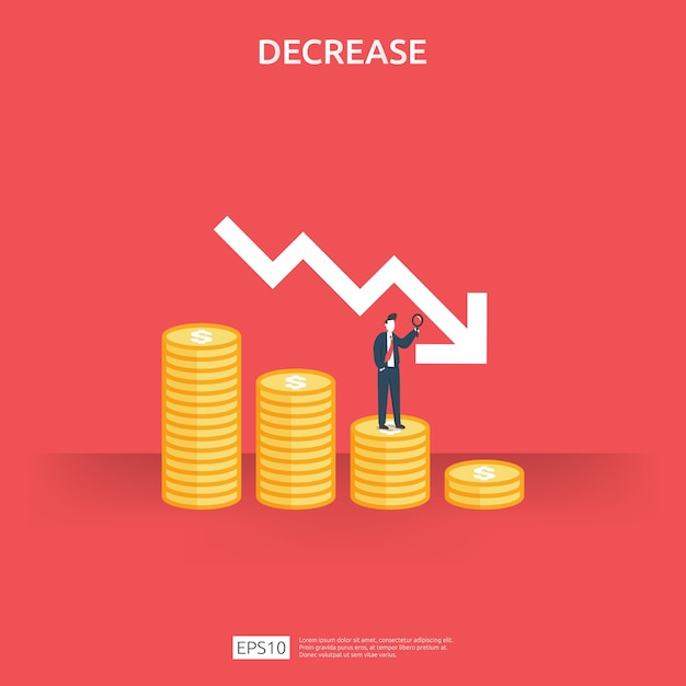 Vector business finance crisis concept. money fall down symbol.