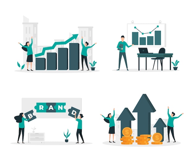 Business and finance flat illustration set