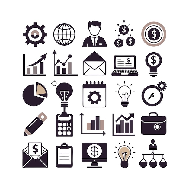 Business and Finance Icon Set Collection Vector Illustration for Documents Websites and Applications